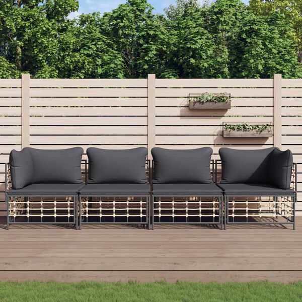 vidaXL Salon de jardin 4 pcs avec coussins anthracite r&eacute;sine tress&eacute;e