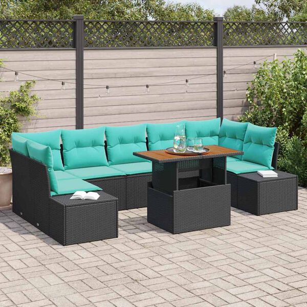 vidaXL Ensemble de salle &agrave; manger pour jardin 8 pcs Noir et Sarcelle
