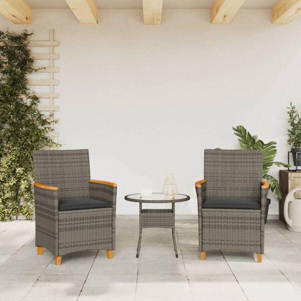 vidaXL Chaises de jardin coussins lot de 2 gris r&eacute;sine tress&eacute;e et bois