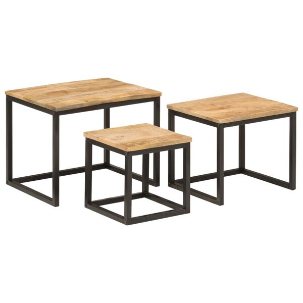 vidaXL Tables basses gigognes 3 pcs bois massif de manguier et fer