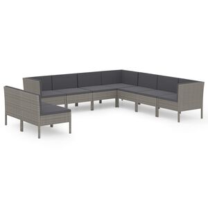 vidaXL Salon de jardin 9 pcs avec coussins R&eacute;sine tress&eacute;e Gris