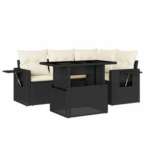vidaXL Salon de jardin 5 pcs avec coussins noir r&eacute;sine tress&eacute;e