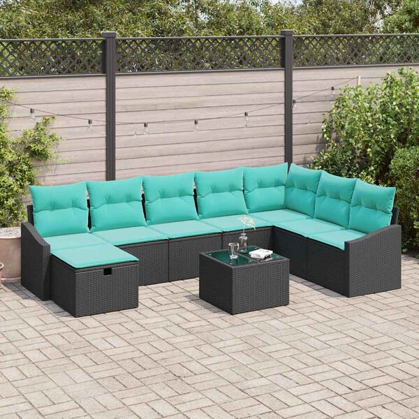 vidaXL Ensemble de canap&eacute; de jardin avec coussin 9 pcs Noir Poly rotin