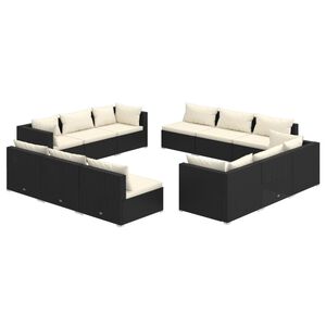 vidaXL Salon de jardin 12 pcs avec coussins r&eacute;sine tress&eacute;e noir