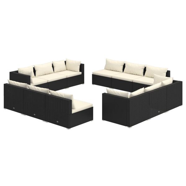 vidaXL Salon de jardin 12 pcs avec coussins r&eacute;sine tress&eacute;e noir