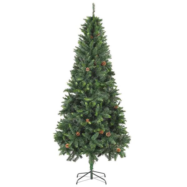 vidaXL Arbre de No&euml;l artificiel pr&eacute;-&eacute;clair&eacute;/boules pommes de pin 210cm