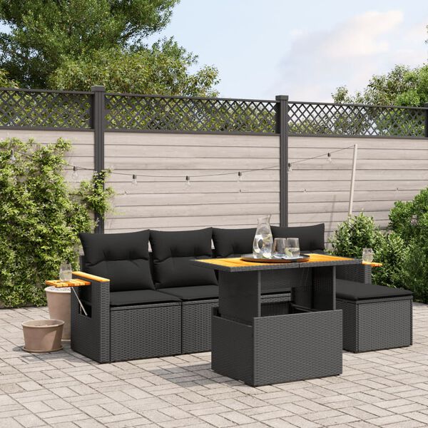 vidaXL Salon de jardin 6 pcs avec coussins noir r&eacute;sine tress&eacute;e