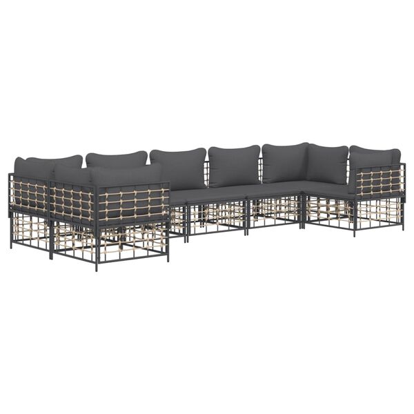 vidaXL Salon de jardin 7 pcs avec coussins anthracite r&eacute;sine tress&eacute;e