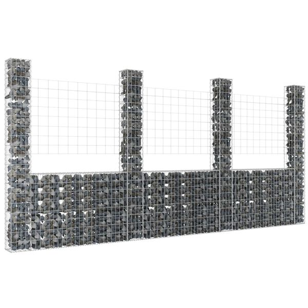 vidaXL Panier de gabion en forme de U avec 4 poteaux Fer 380x20x200 cm