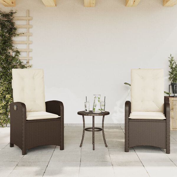 vidaXL Chaises inclinables de jardin lot de 2 et coussins marron rotin