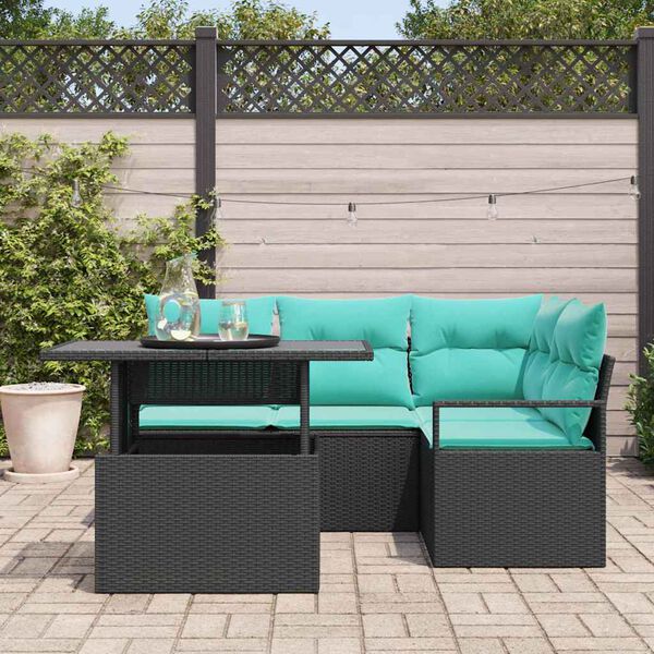 vidaXL Ensemble de canap&eacute; de jardin 5 pcs Noir et bleu polyrotin