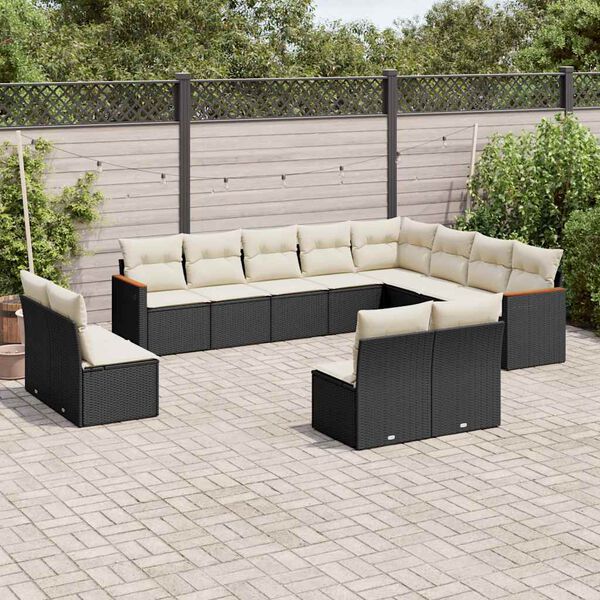 vidaXL Salon de jardin 12 pcs avec coussins noir r&eacute;sine tress&eacute;e