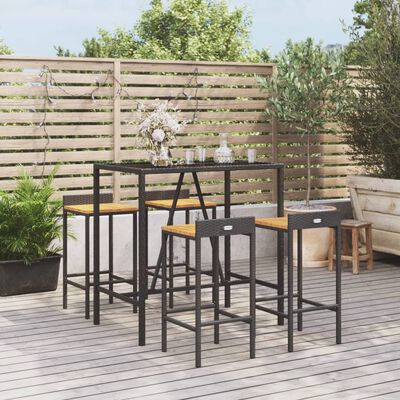 vidaXL Ensemble de bar jardin 5 pcs noir poly rotin/bois massif acacia