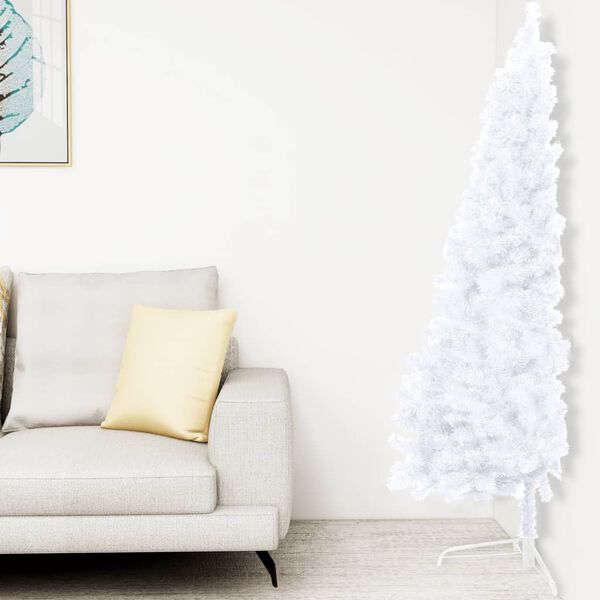vidaXL Sapin de No&euml;l artificiel pr&eacute;-&eacute;clair&eacute; moiti&eacute;/support blanc 180cm