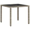 vidaXL Table de jardin avec dessus en verre gris clair r&eacute;sine tress&eacute;e
