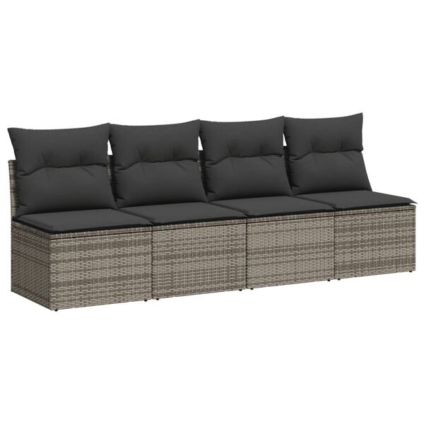 vidaXL Salon de jardin 9 pcs avec coussins gris résine tressée