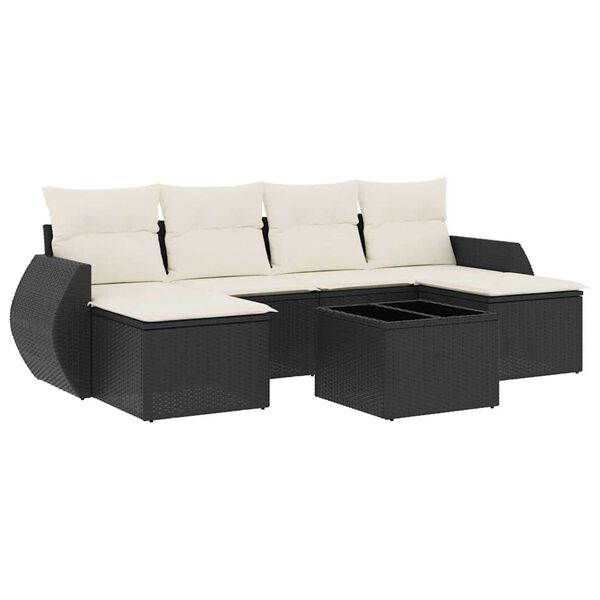 vidaXL Salon de jardin 7 pcs avec coussins noir r&eacute;sine tress&eacute;e