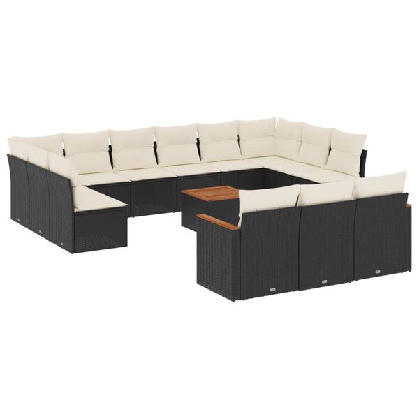 vidaXL Salon de jardin avec coussins 14 pcs noir r&eacute;sine tress&eacute;e