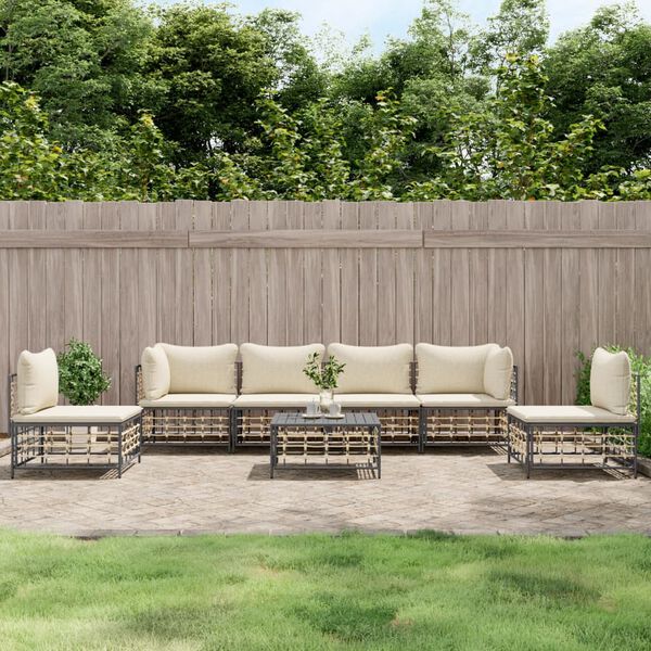 vidaXL Salon de jardin 7 pcs avec coussins anthracite r&eacute;sine tress&eacute;e