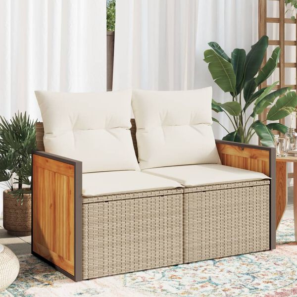 vidaXL Canap&eacute; de jardin avec coussins 2 places beige r&eacute;sine tress&eacute;e