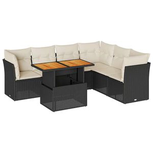 vidaXL Salon de jardin 7 pcs avec coussins noir r&eacute;sine tress&eacute;e