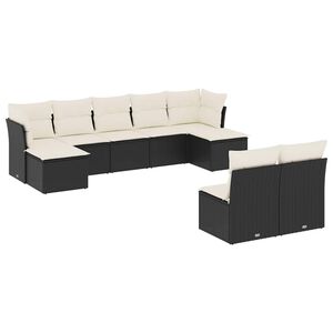 vidaXL Salon de jardin 9 pcs avec coussins noir r&eacute;sine tress&eacute;e