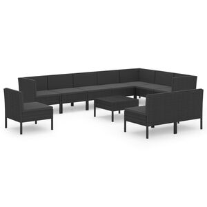 vidaXL Salon de jardin 11 pcs avec coussins R&eacute;sine tress&eacute;e Noir