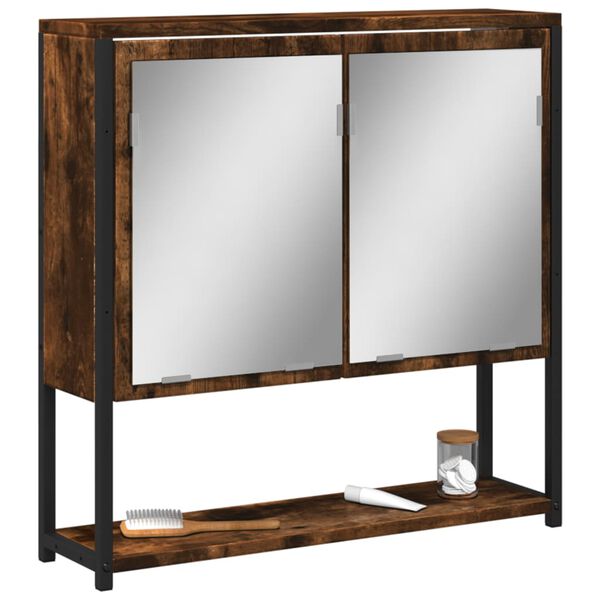 vidaXL Armoire à miroir de salle de bain chêne fumé bois d’ingénierie