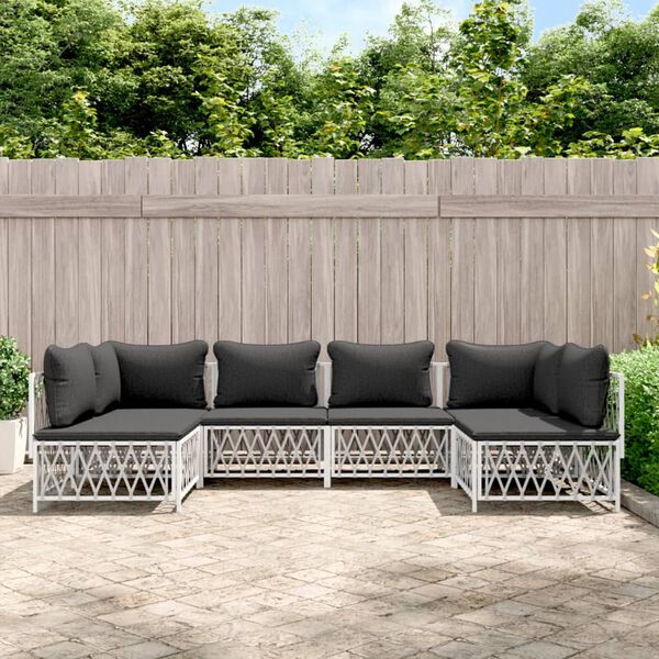 vidaXL Salon de jardin avec coussins 6 pcs blanc acier