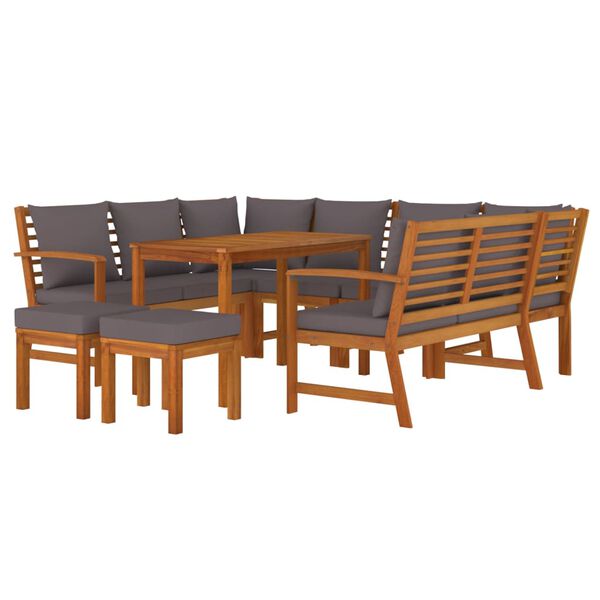 vidaXL Ensemble à manger de jardin coussins 9 pcs Bois acacia