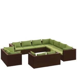 vidaXL Salon de jardin 11 pcs avec coussins Marron Résine tressée