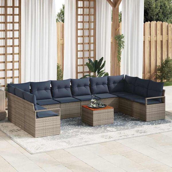 vidaXL Ensemble de canap&eacute; de jardin avec coussin 11 pcs Gris polyrotin