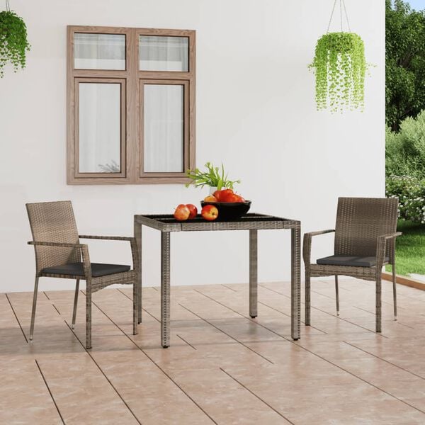vidaXL Chaises de jardin avec coussins lot de 2 R&eacute;sine tress&eacute;e Gris