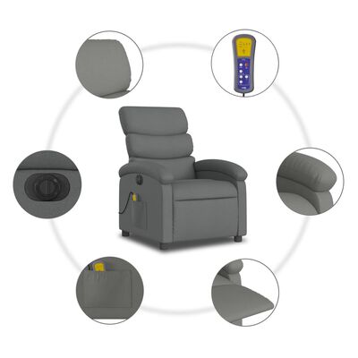 vidaXL Fauteuil inclinable de massage électrique gris foncé tissu