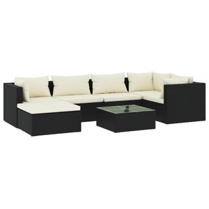 vidaXL Salon de jardin 7 pcs avec coussins R&eacute;sine tress&eacute;e Noir