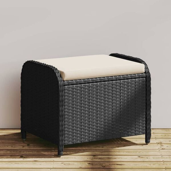 vidaXL Tabouret de jardin avec coussin noir 58x46x46 cm r&eacute;sine tress&eacute;e