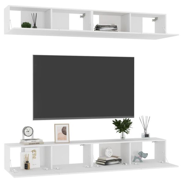 vidaXL Meubles TV 4 pcs Blanc 100x30x30 cm Bois d'ing&eacute;nierie
