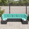 vidaXL Ensemble de canap&eacute; de jardin 7 pcs Noir et turquoise Poly rotin