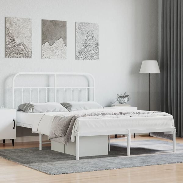 vidaXL Cadre de lit m&eacute;tal sans matelas et t&ecirc;te de lit blanc 135x190 cm