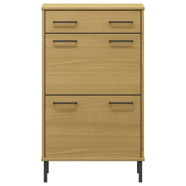 vidaXL Étagère à chaussures et pieds en métal Marron Bois de pin OSLO