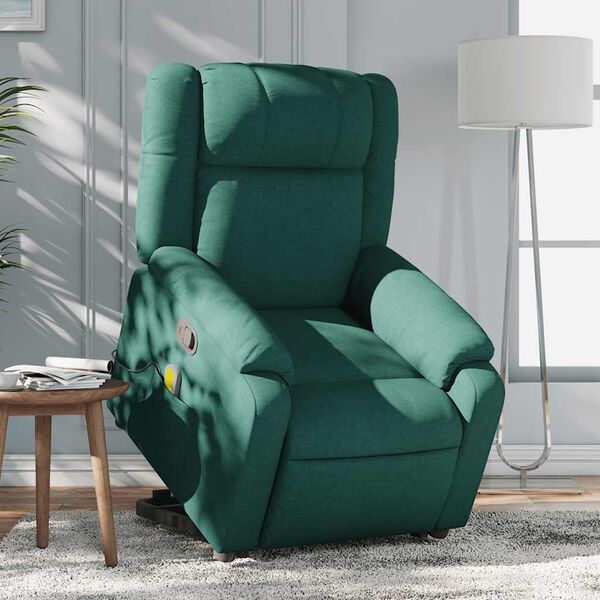 vidaXL Fauteuil inclinable de massage vert fonc&eacute; tissu