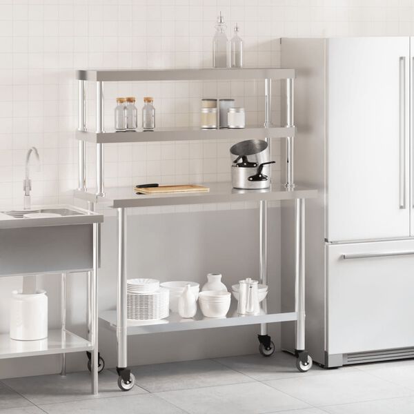 vidaXL Table de travail de cuisine avec &eacute;tag&egrave;re 110x55x150 cm inox