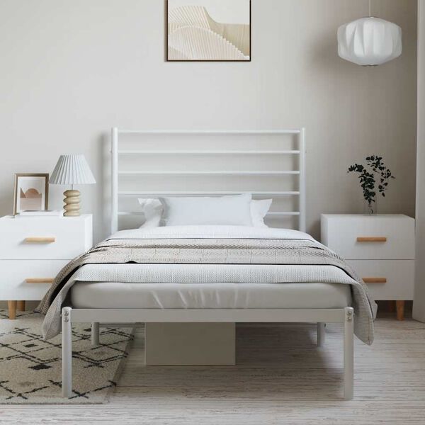 vidaXL Cadre de lit m&eacute;tal sans matelas et t&ecirc;te de lit blanc 100x190 cm