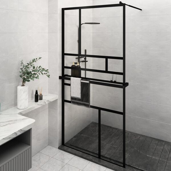 vidaXL Paroi de douche avec &eacute;tag&egrave;re Noir 115x195cm Verre ESG&Aluminium