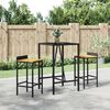 vidaXL Table de bar et dessus en verre noir 70x70x110 cm poly rotin