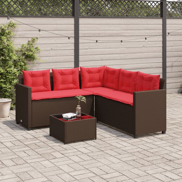 vidaXL Canap&eacute; de jardin avec table et coussins en forme de L marron