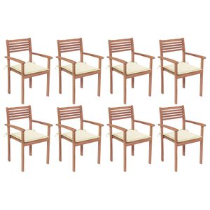 vidaXL Chaises de jardin empilables avec coussins lot de 8 Teck solide