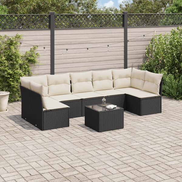 vidaXL Salon de jardin 8 pcs avec coussins noir r&eacute;sine tress&eacute;e