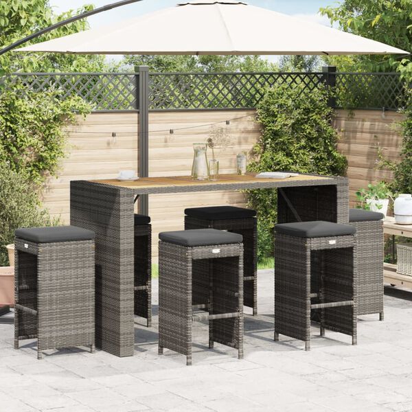 vidaXL Tabourets de bar de jardin et coussins lot de 6 r&eacute;sine tress&eacute;e