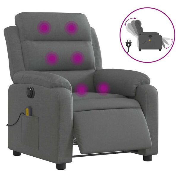 vidaXL Fauteuil inclinable de massage &eacute;lectrique gris fonc&eacute; tissu